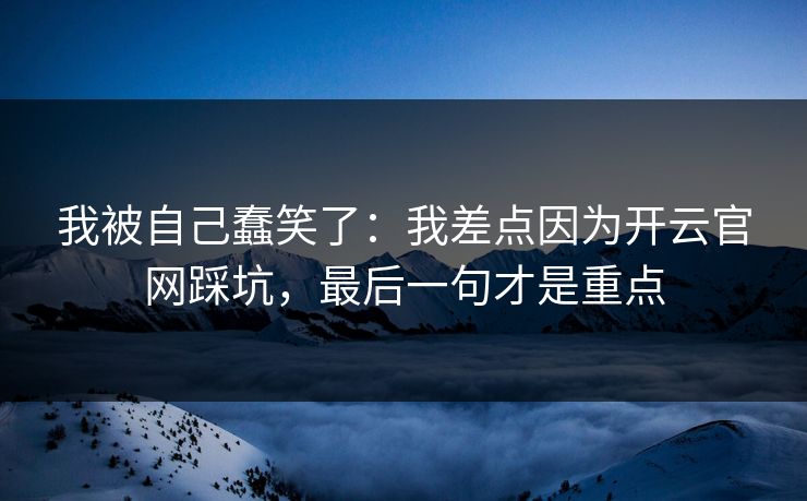 我被自己蠢笑了：我差点因为开云官网踩坑，最后一句才是重点