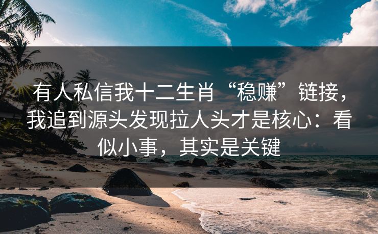 有人私信我十二生肖“稳赚”链接，我追到源头发现拉人头才是核心：看似小事，其实是关键